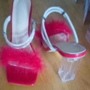 Red Feathered Women's Heels